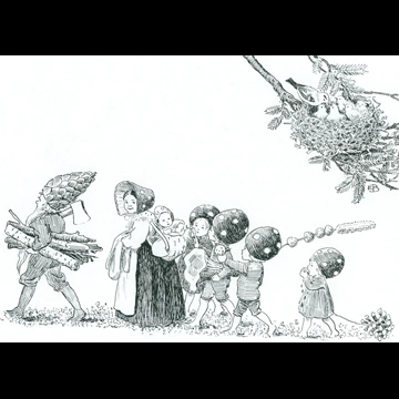 「もりのこびとたち 挿絵 #31 （森で楽しく暮らす小人の家族たち）」 エルサ・ベスコフ