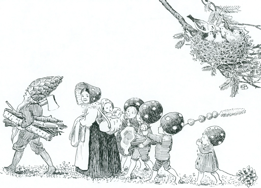 「もりのこびとたち 挿絵 #31 （森で楽しく暮らす小人の家族たち）」 エルサ・ベスコフ | 福音館書店