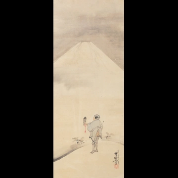 Falconer and Mt. Fuji by Kawanabe Kyōsai (1885)