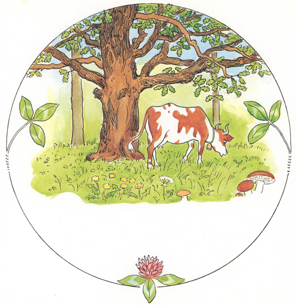 Plate #4 (Little Little Milk Cow) from Tale of the Little Little Old Woman by Elsa Beskow | 1