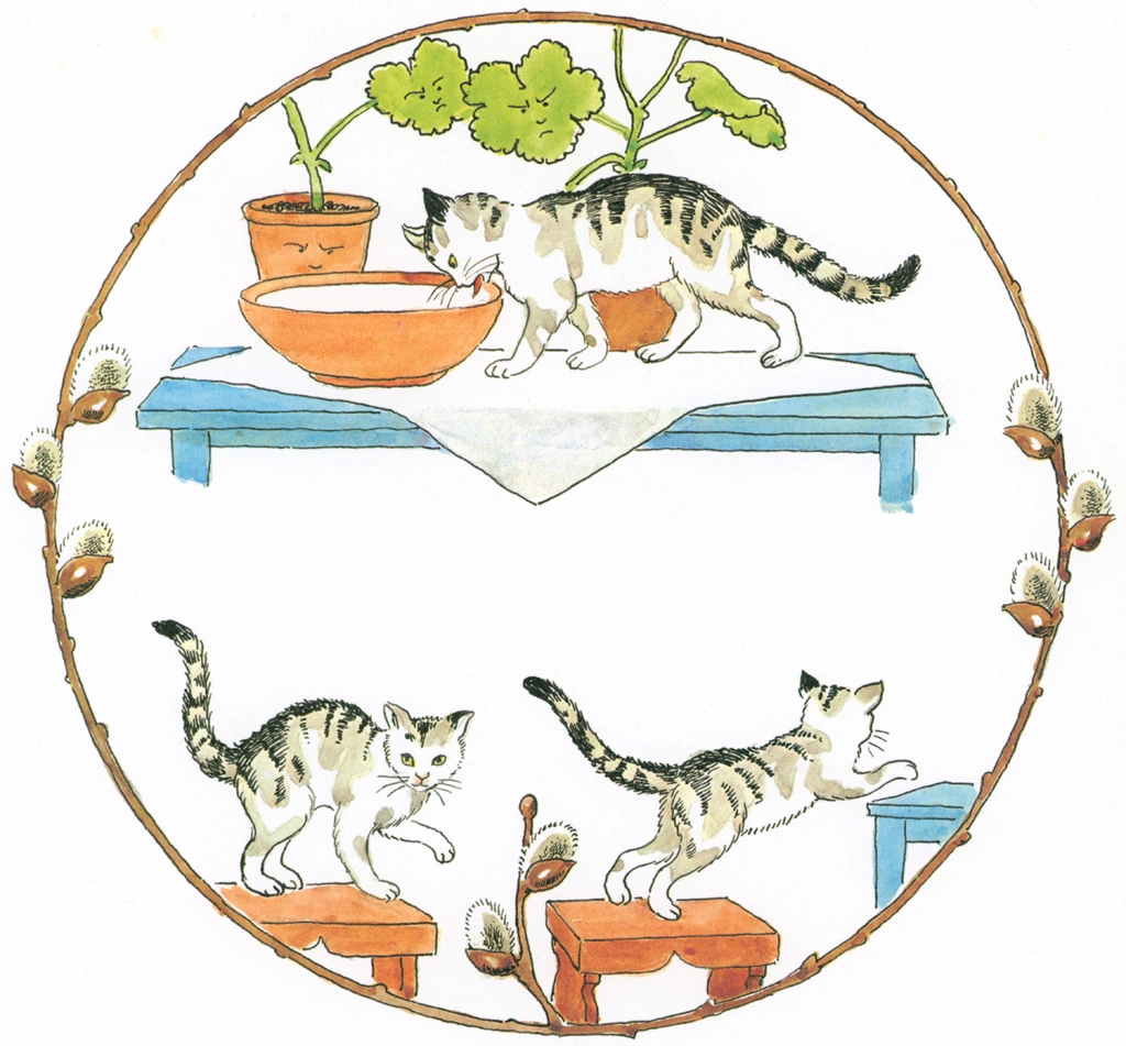 Plate #7 (Little Little Cat Drinking Milk) from Tale of the Little Little Old Woman by Elsa Beskow | 1