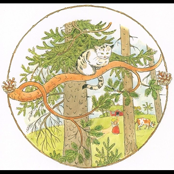 Plate #10 (Little Little Cat on a Branch) from Tale of the Little Little Old Woman by Elsa Beskow
