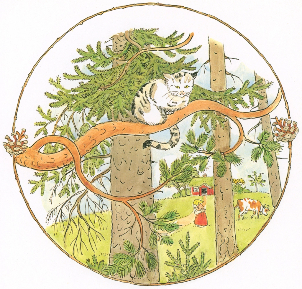 Plate #10 (Little Little Cat on a Branch) from Tale of the Little Little Old Woman by Elsa Beskow | 1