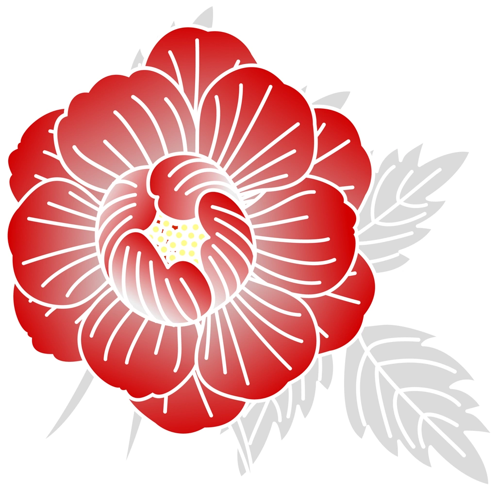 6種類の牡丹の花のイラストとベクター | 赤色の花と白色の葉