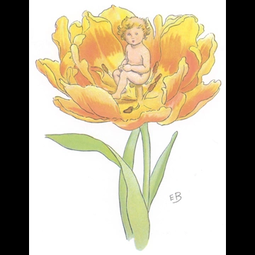 「おやゆびひめ 挿絵 #2 （チューリップのめしべの椅子に座るおやゆびひめ）」 エルサ・ベスコフ