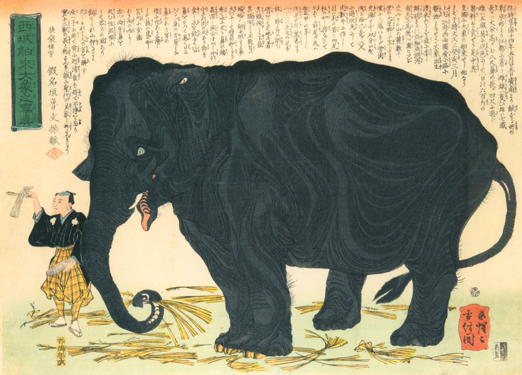 「西域舶来大象之写真」 河鍋暁斎 （1863年） | これぞ暁斎！ ゴールドマンコレクションより
