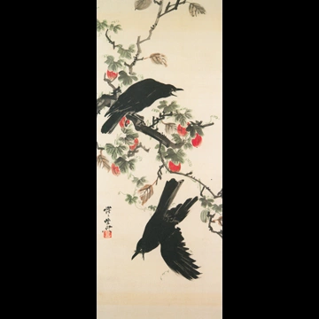 「烏瓜に二羽の鴉」 河鍋暁斎 （1881-89年）
