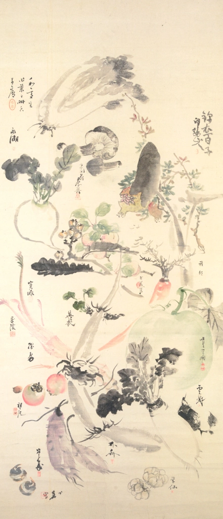 「野菜づくし、魚介づくし」 河鍋暁斎 （1885年） | これぞ暁斎！ ゴールドマンコレクションより