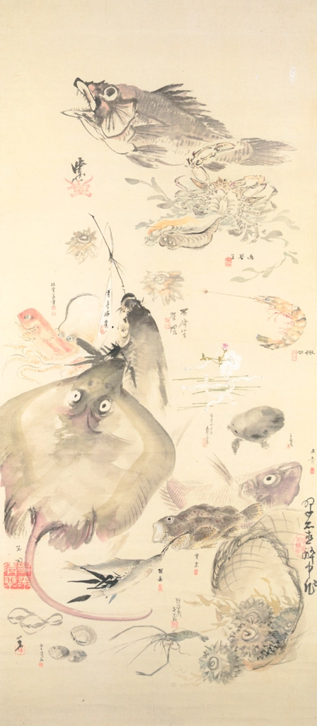 「野菜づくし、魚介づくし」 河鍋暁斎 （1885年） | 2