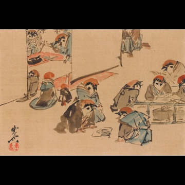 「雀の書画会」 河鍋暁斎 （1871-89年）