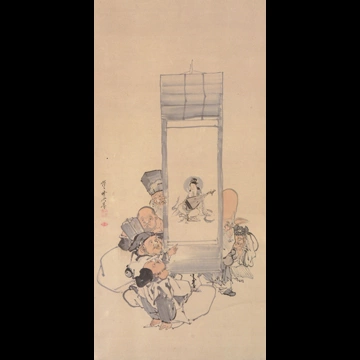 「弁財天の絵を見る六福神」 河鍋暁斎 （1871-89年）