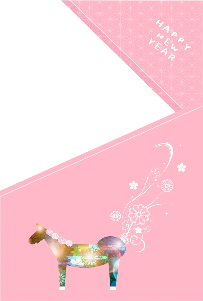 3種類の午年の背景イラストとベクター | ピンク色