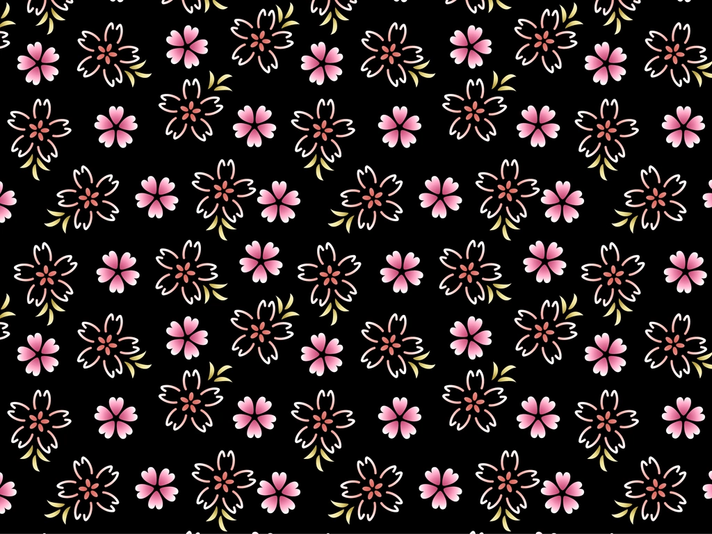 6種類の桜の花柄の背景イラストとベクター | ピンク色と黒色