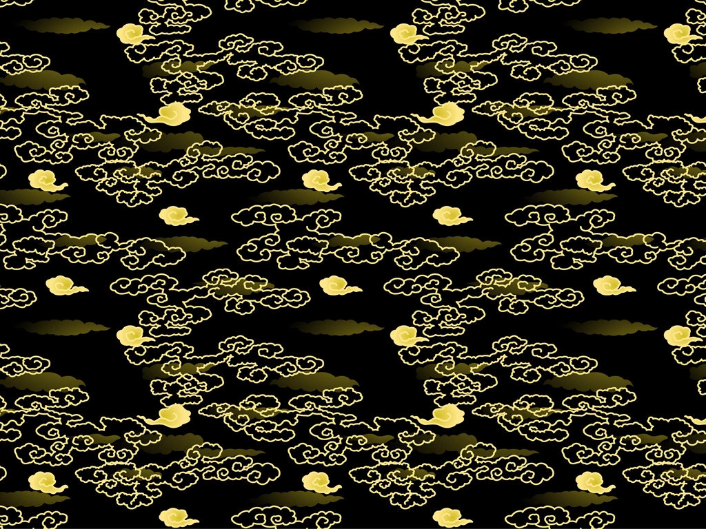 6種類の雲柄模様の背景イラストとベクター | 金色と黒色
