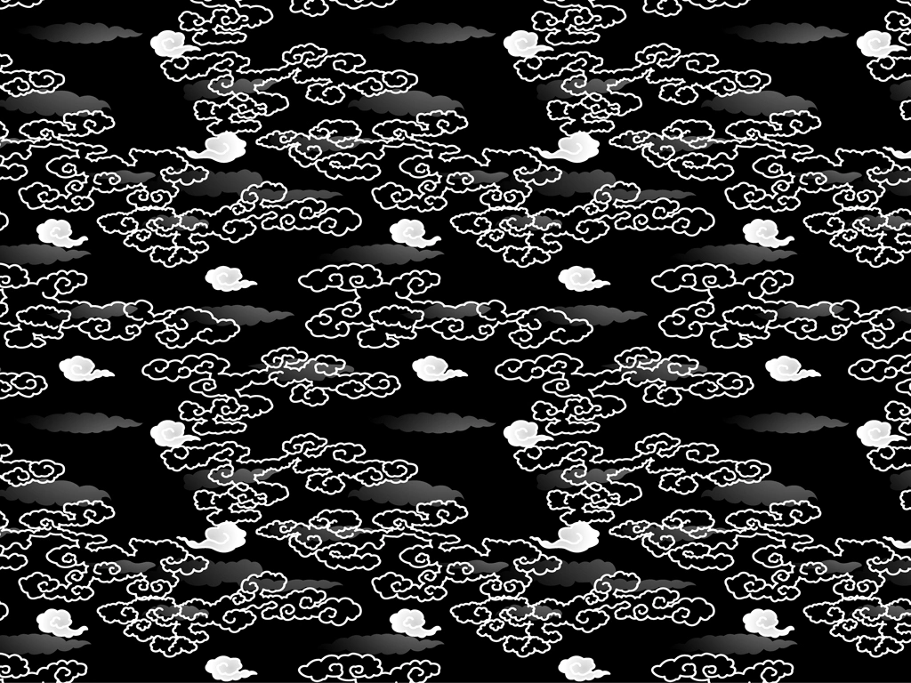 6種類の雲柄模様の背景イラストとベクター | 白色と黒色