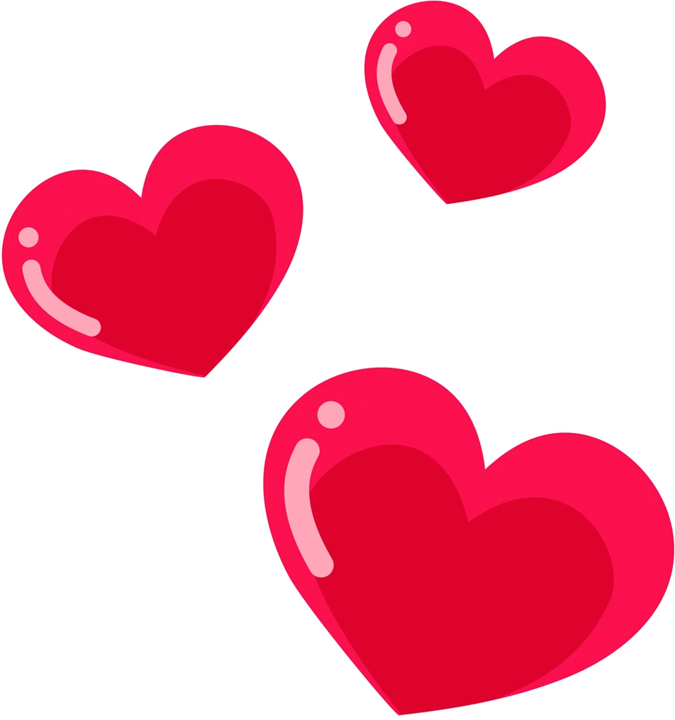 6種類の3個のハートのイラストとベクター | 赤色