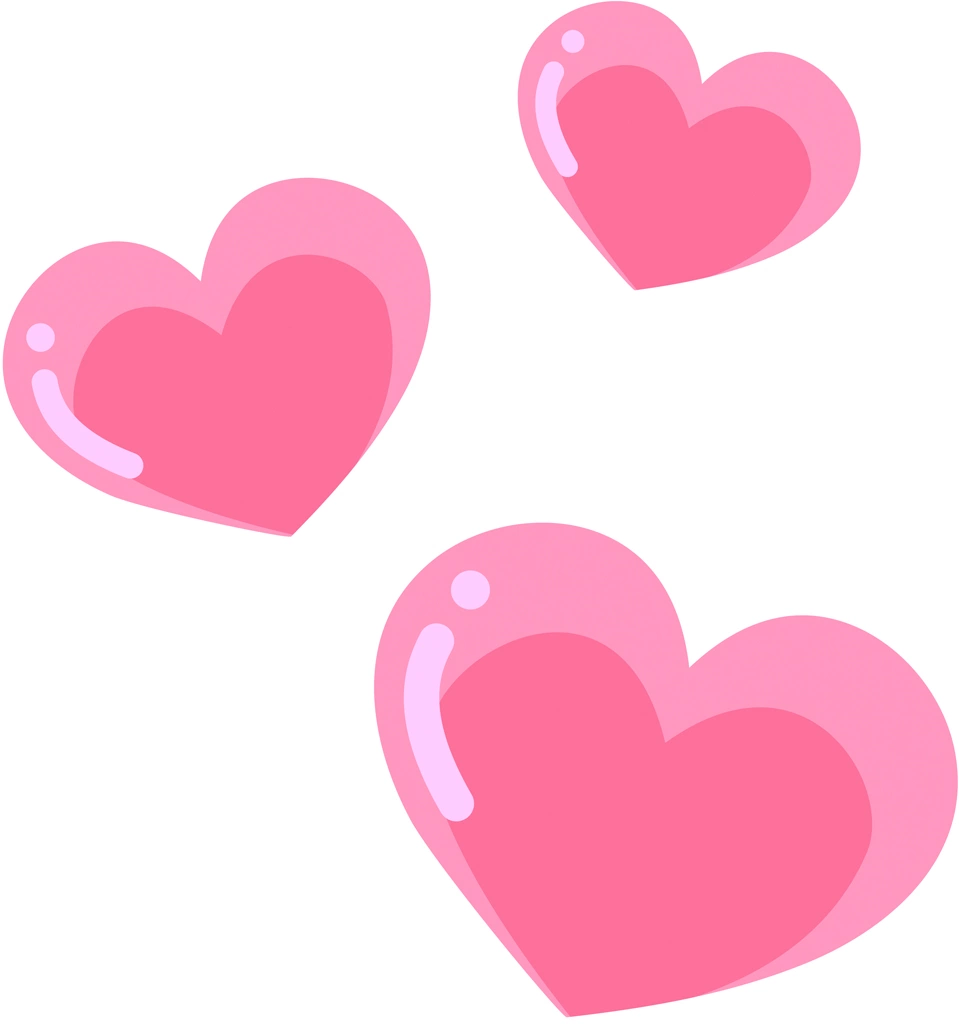 6種類の3個のハートのイラストとベクター | ピンク色