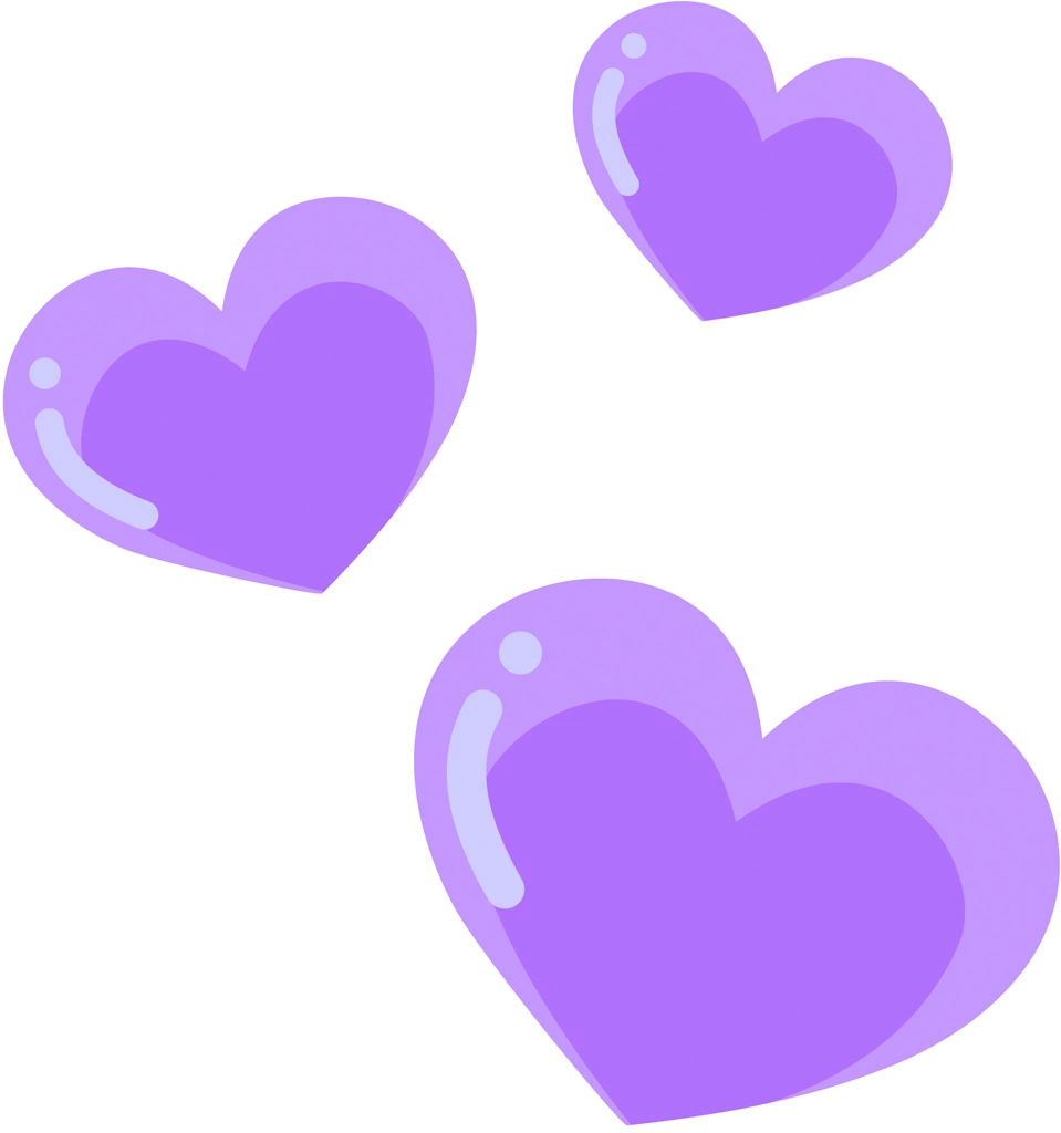 6種類の3個のハートのイラストとベクター | 紫色