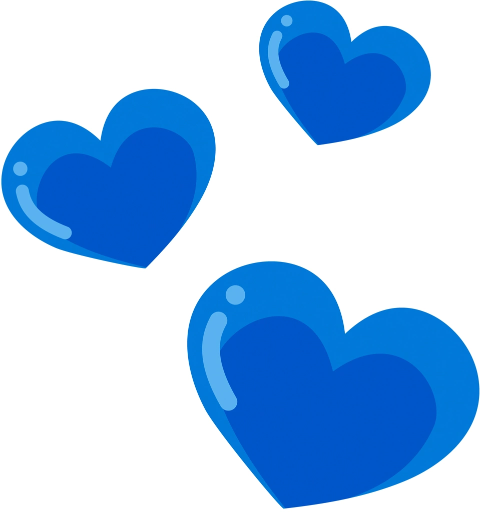 6種類の3個のハートのイラストとベクター | 青色