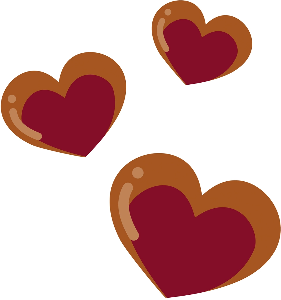 6種類の3個のハートのイラストとベクター | 茶色