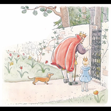 「おうじょさまのぼうけん 挿絵 #2 （門扉の鍵を開ける王様）」 エルサ・ベスコフ