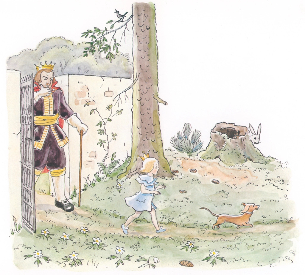 「おうじょさまのぼうけん 挿絵 #3 （森に向かうセサレット王女と犬のペレ）」 エルサ・ベスコフ | 1