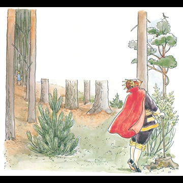 「おうじょさまのぼうけん 挿絵 #5 （木の上のツグミを見ている王様）」 エルサ・ベスコフ