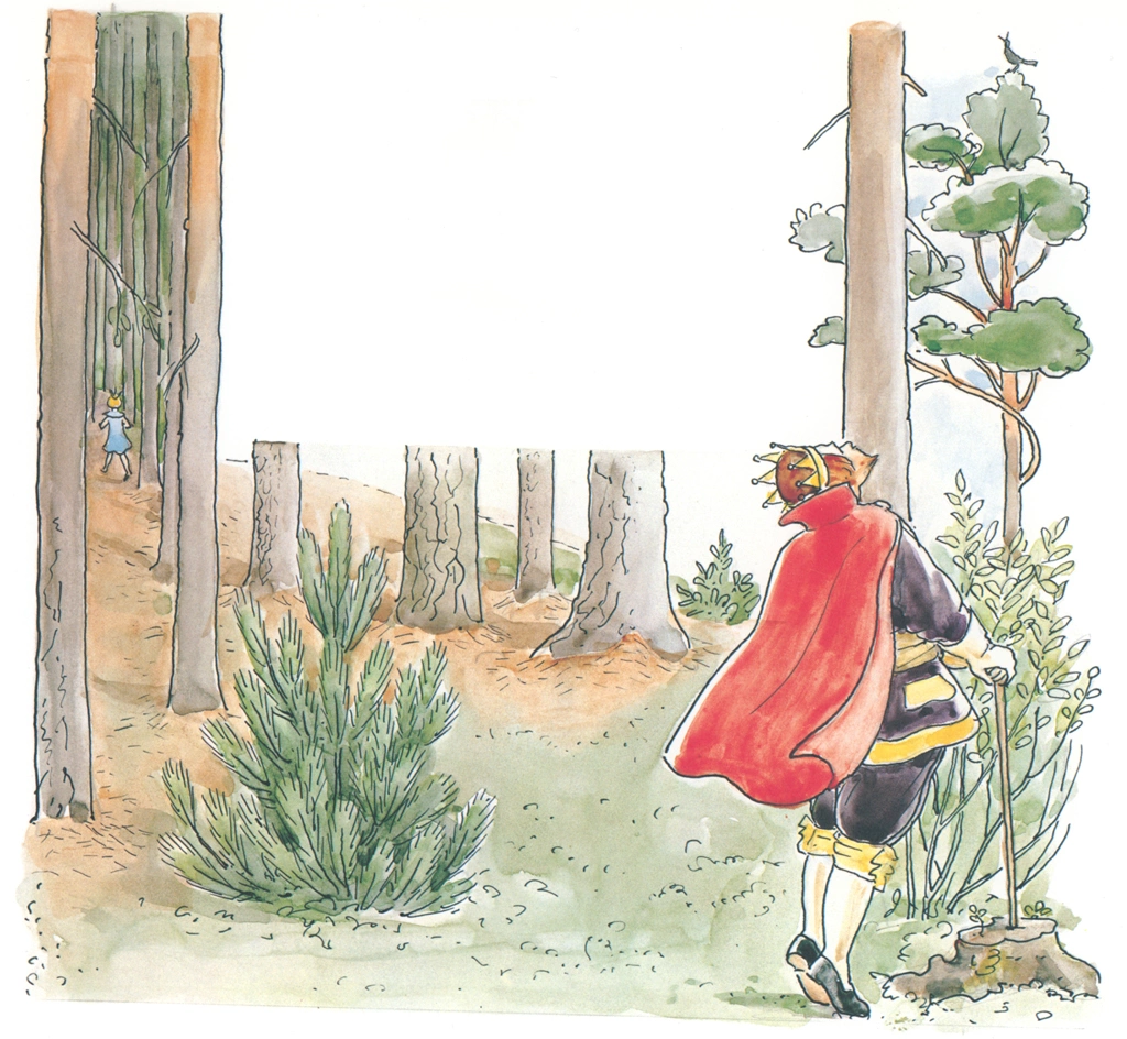 「おうじょさまのぼうけん 挿絵 #5 （木の上のツグミを見ている王様）」 エルサ・ベスコフ | 1