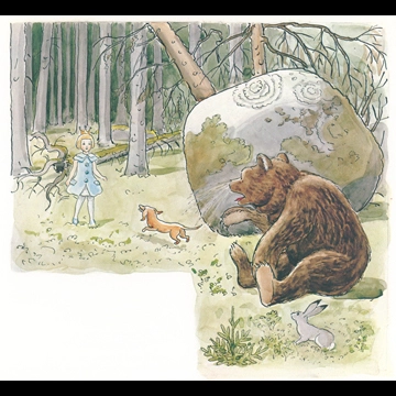 「おうじょさまのぼうけん 挿絵 #9 （セサレット王女の姿を見てびっくりしてくしゃみする熊）」 エルサ・ベスコフ