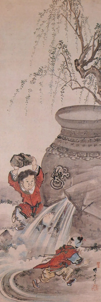 「司馬温公甕割図」 河鍋暁斎 （1881-89年） | 右隻 河鍋暁斎研究誌 暁斎 第27号より