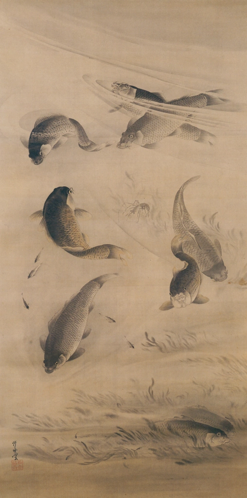 「鯉魚遊泳図」 河鍋暁斎 （1885-86年） | 画鬼・暁斎 KYOSAI 幕末明治のスター絵師と弟子コンドルより