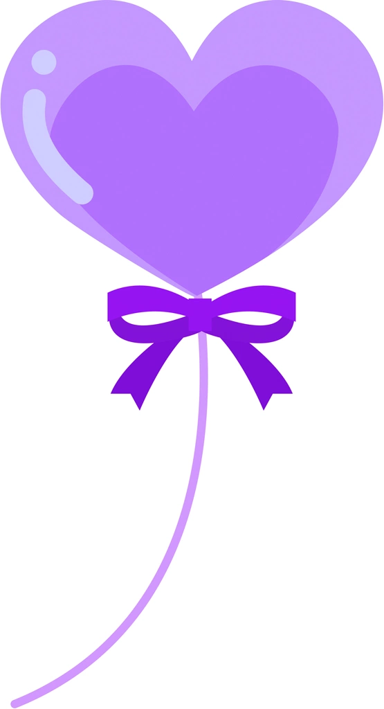 6種類のハート型の風船のイラストとベクター | 紫色