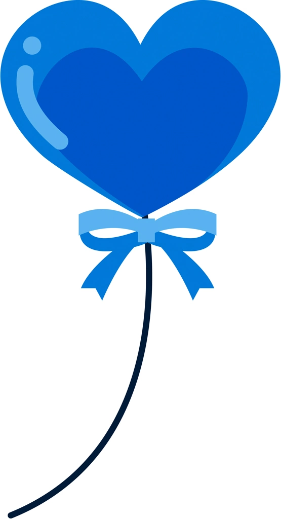 6種類のハート型の風船のイラストとベクター | 青色