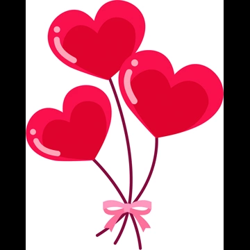 6種類の3つのハート型の風船のイラストとベクター