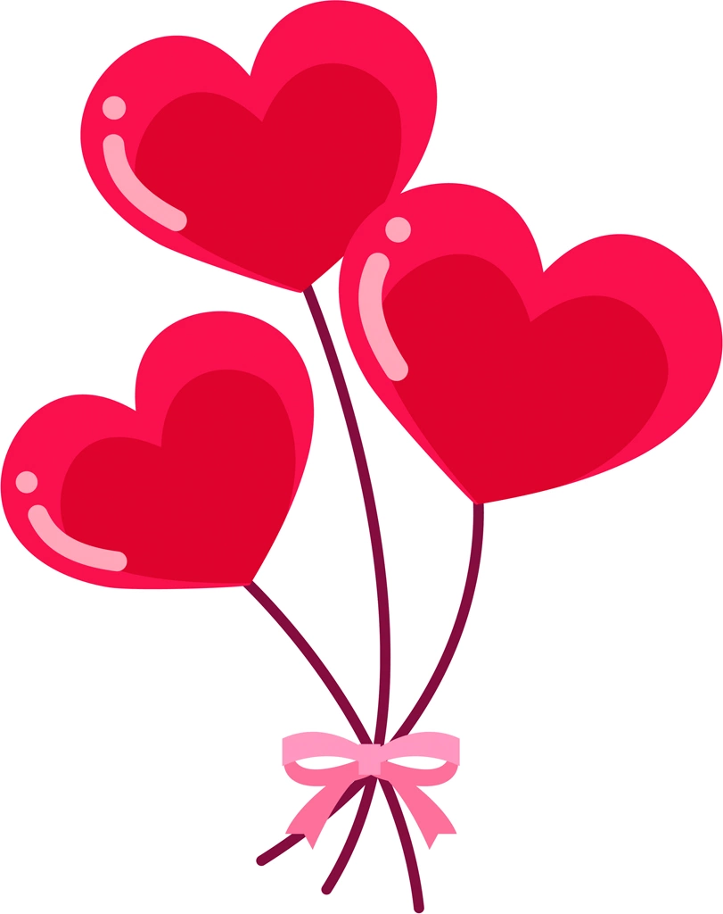 6種類の3つのハート型の風船のイラストとベクター | 赤色
