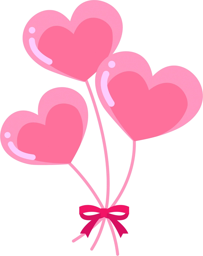 6種類の3つのハート型の風船のイラストとベクター | ピンク色