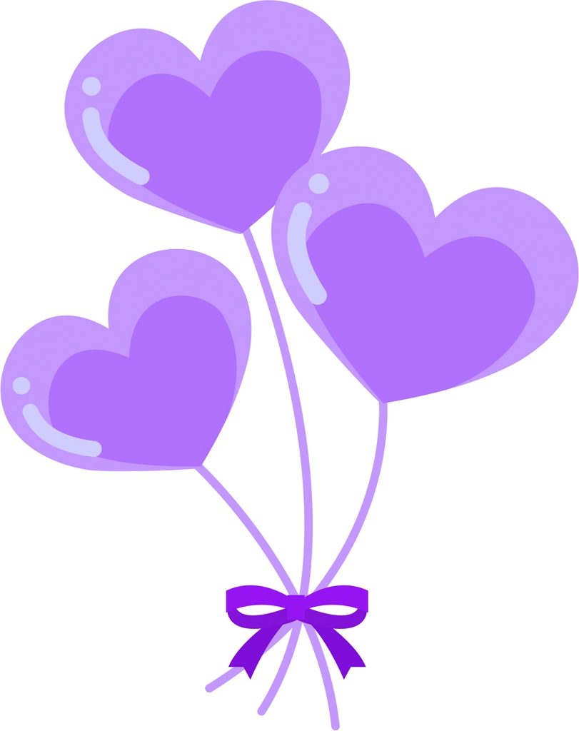 6種類の3つのハート型の風船のイラストとベクター | 紫色