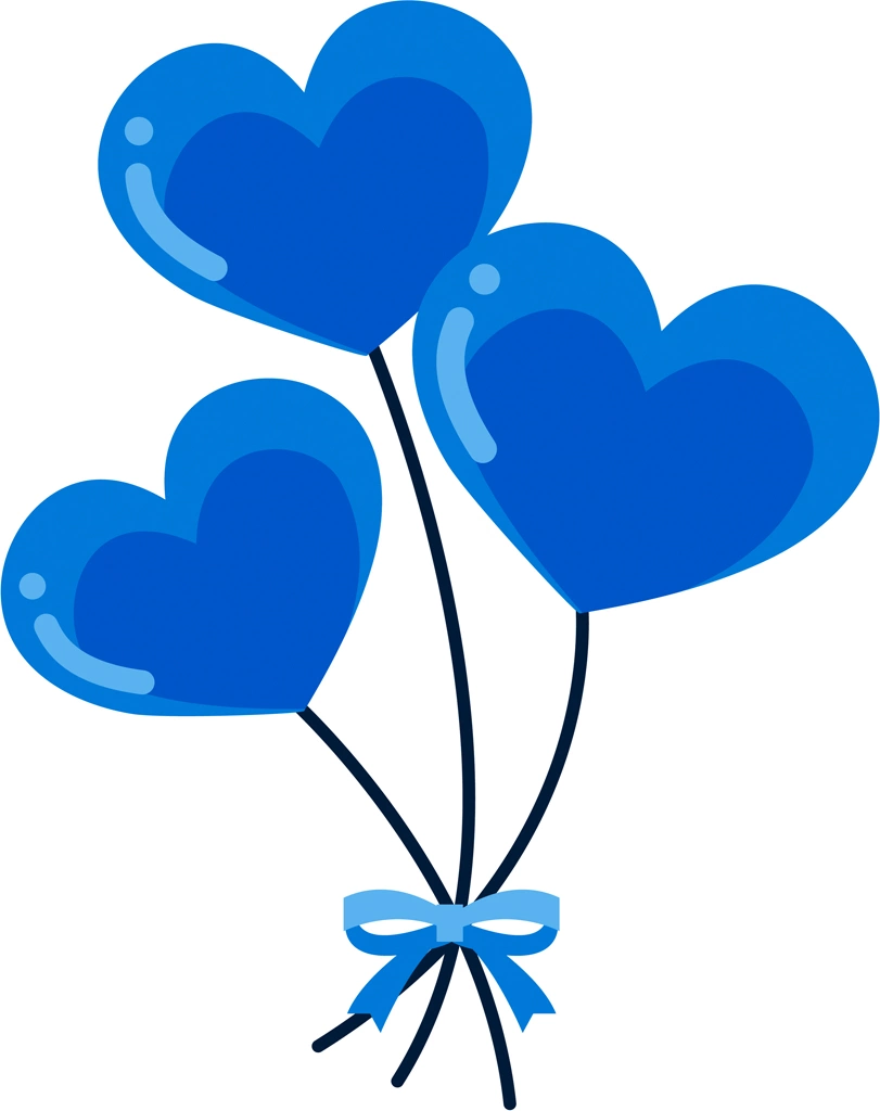 6種類の3つのハート型の風船のイラストとベクター | 青色