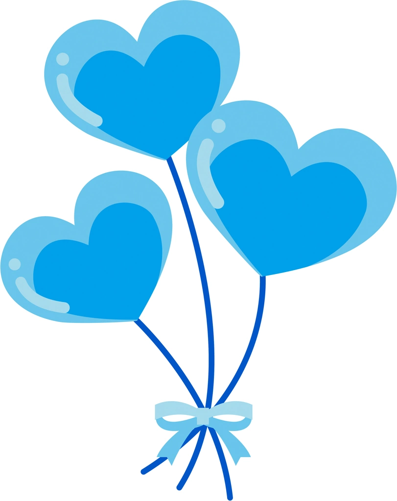 6種類の3つのハート型の風船のイラストとベクター | 水色