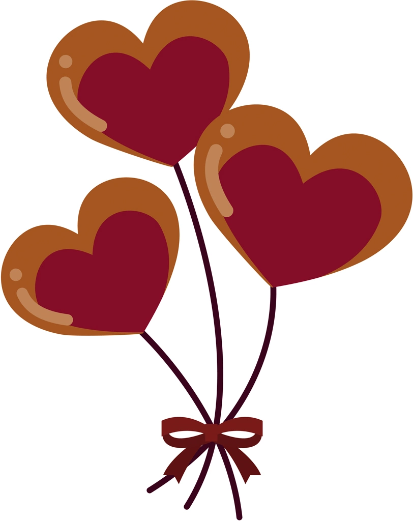 6種類の3つのハート型の風船のイラストとベクター | 茶色