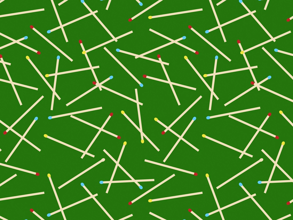 6種類のマッチ柄の背景イラストとベクター | 3色のマッチと緑色