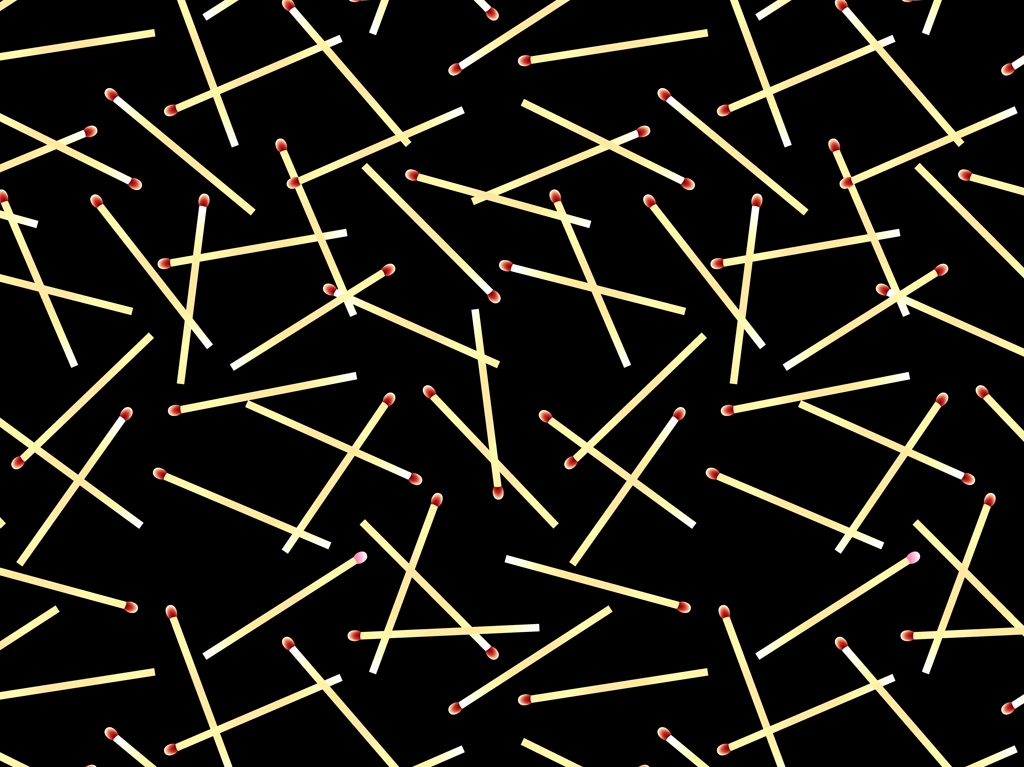 6種類のマッチ柄の背景イラストとベクター | 1色のマッチと黒色