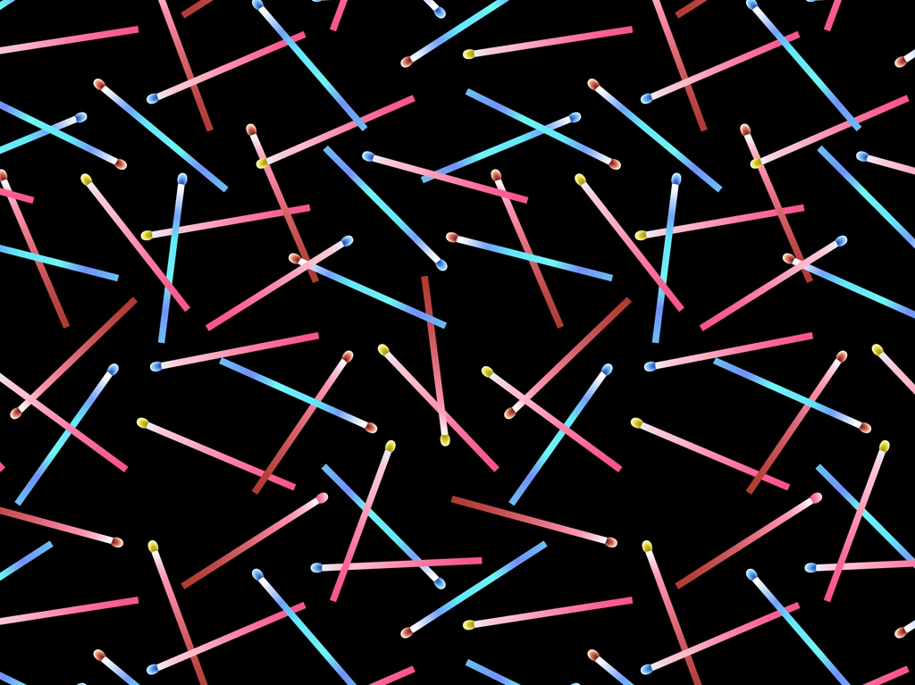 6種類のマッチ柄の背景イラストとベクター | カラフルなマッチと黒色 #1