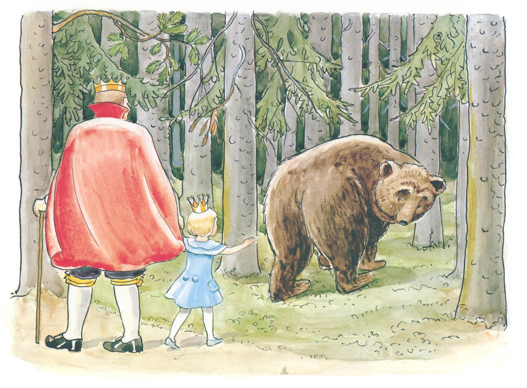 「おうじょさまのぼうけん 挿絵 #13 （森に帰る熊を見送る王様とセサレット王女）」 エルサ・ベスコフ | 1