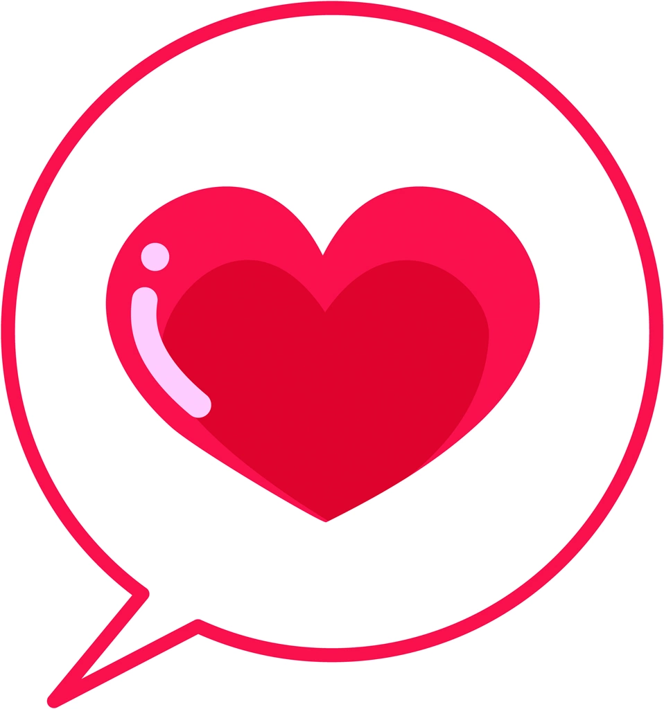 6種類の白色の吹き出しの中のハートイラストとベクター | 赤色