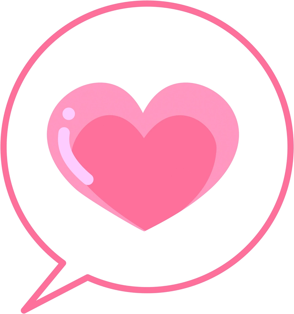 6種類の白色の吹き出しの中のハートイラストとベクター | ピンク色