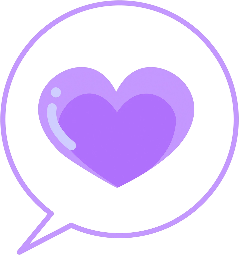 6種類の白色の吹き出しの中のハートイラストとベクター | 紫色