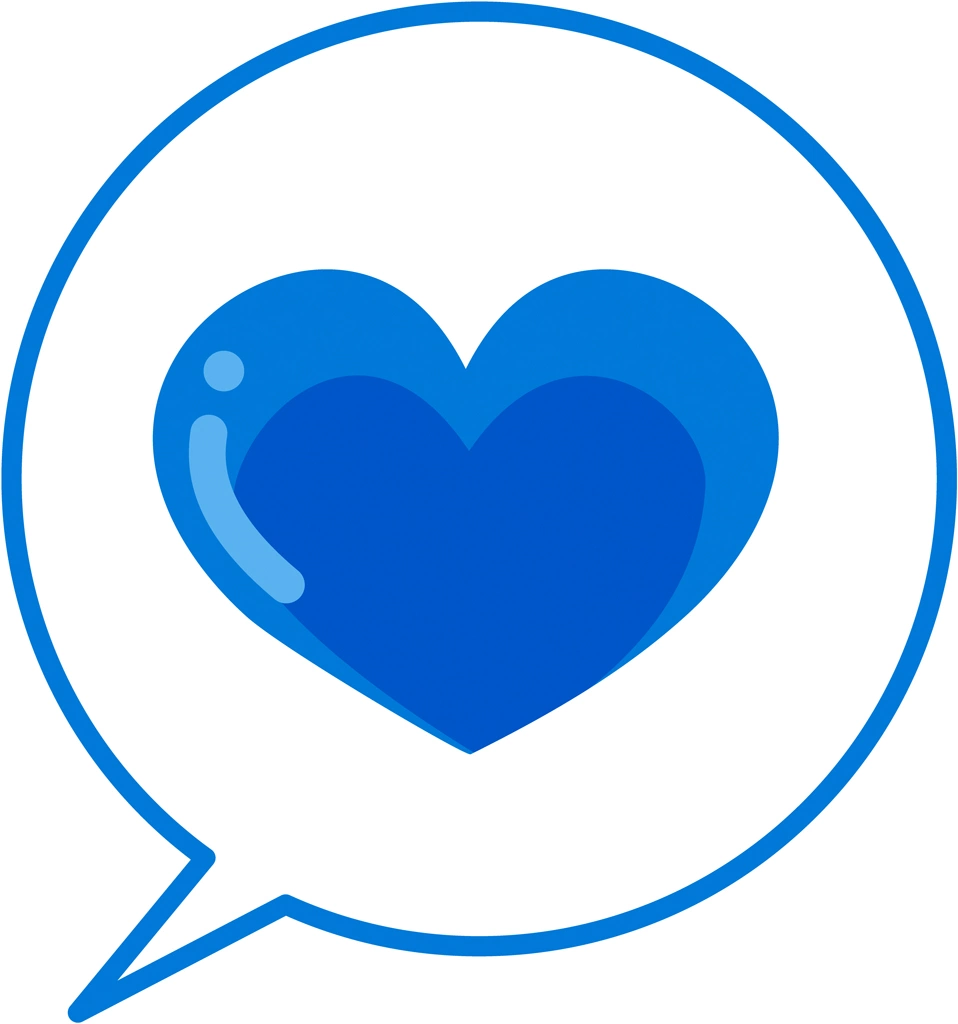 6種類の白色の吹き出しの中のハートイラストとベクター | 青色