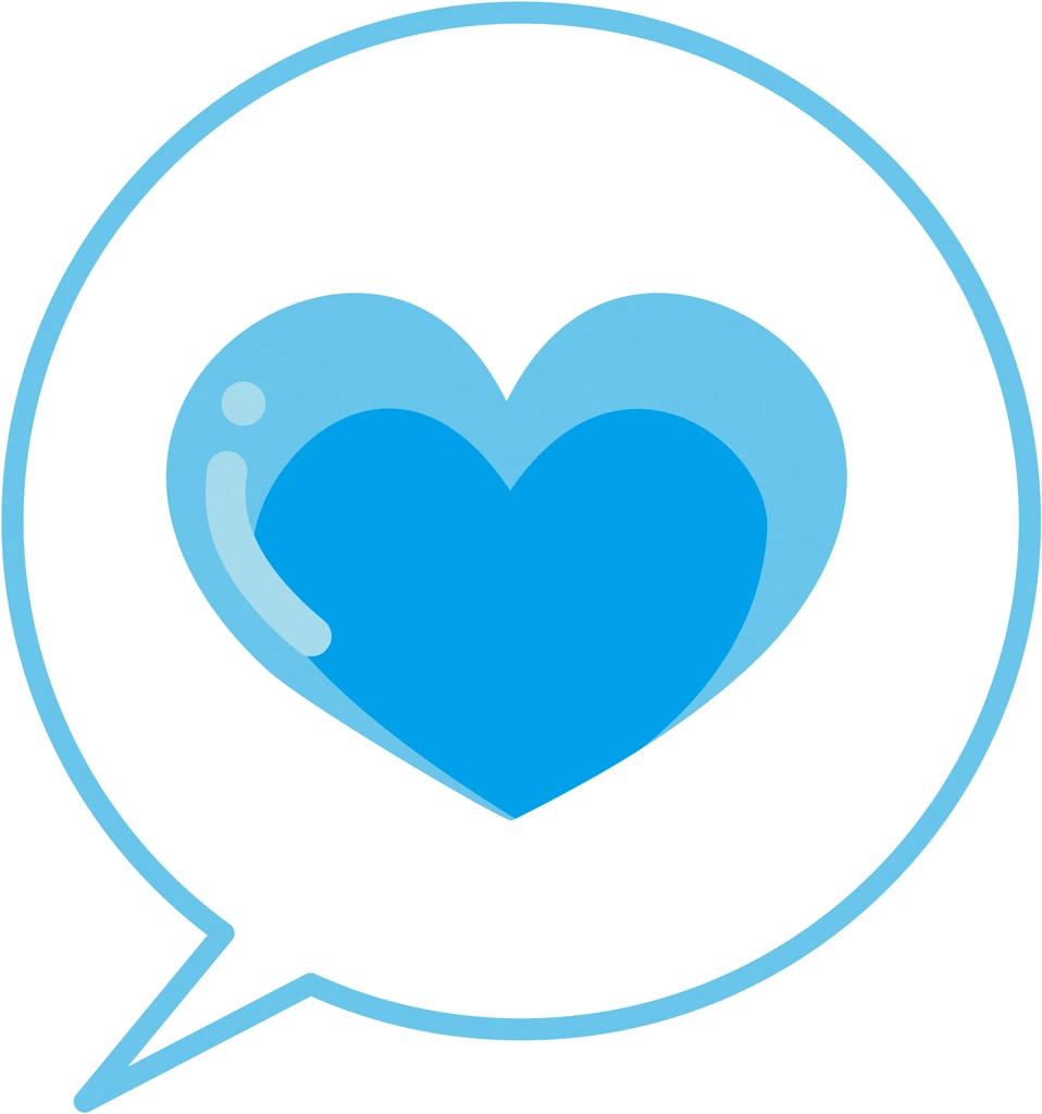 6種類の白色の吹き出しの中のハートイラストとベクター | 水色