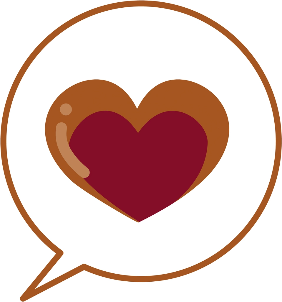 6種類の白色の吹き出しの中のハートイラストとベクター | 茶色